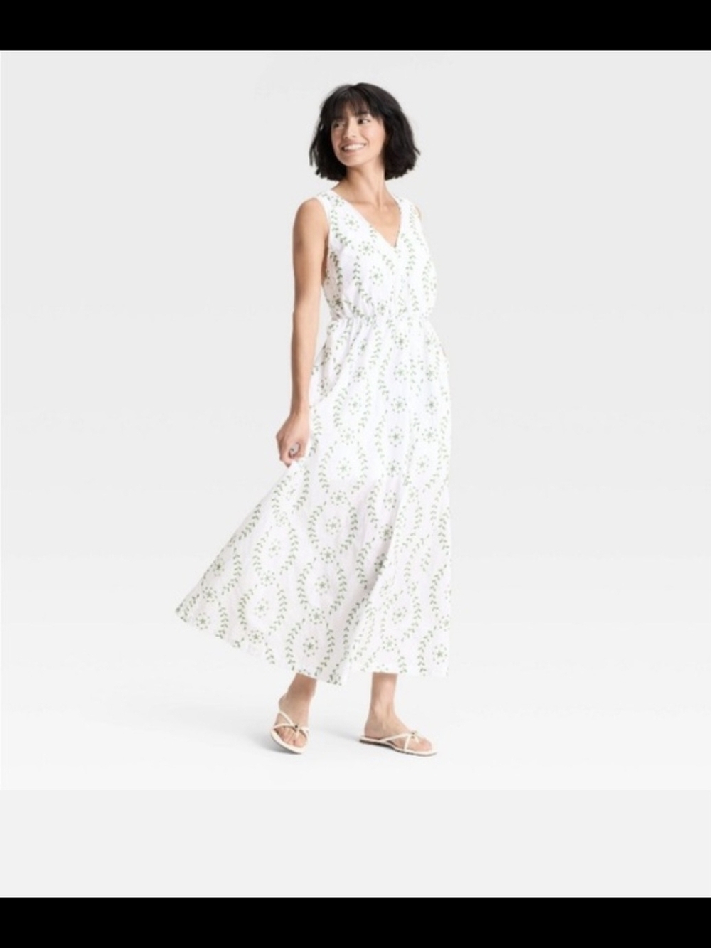 a new day White Maxi Dress with Green Print